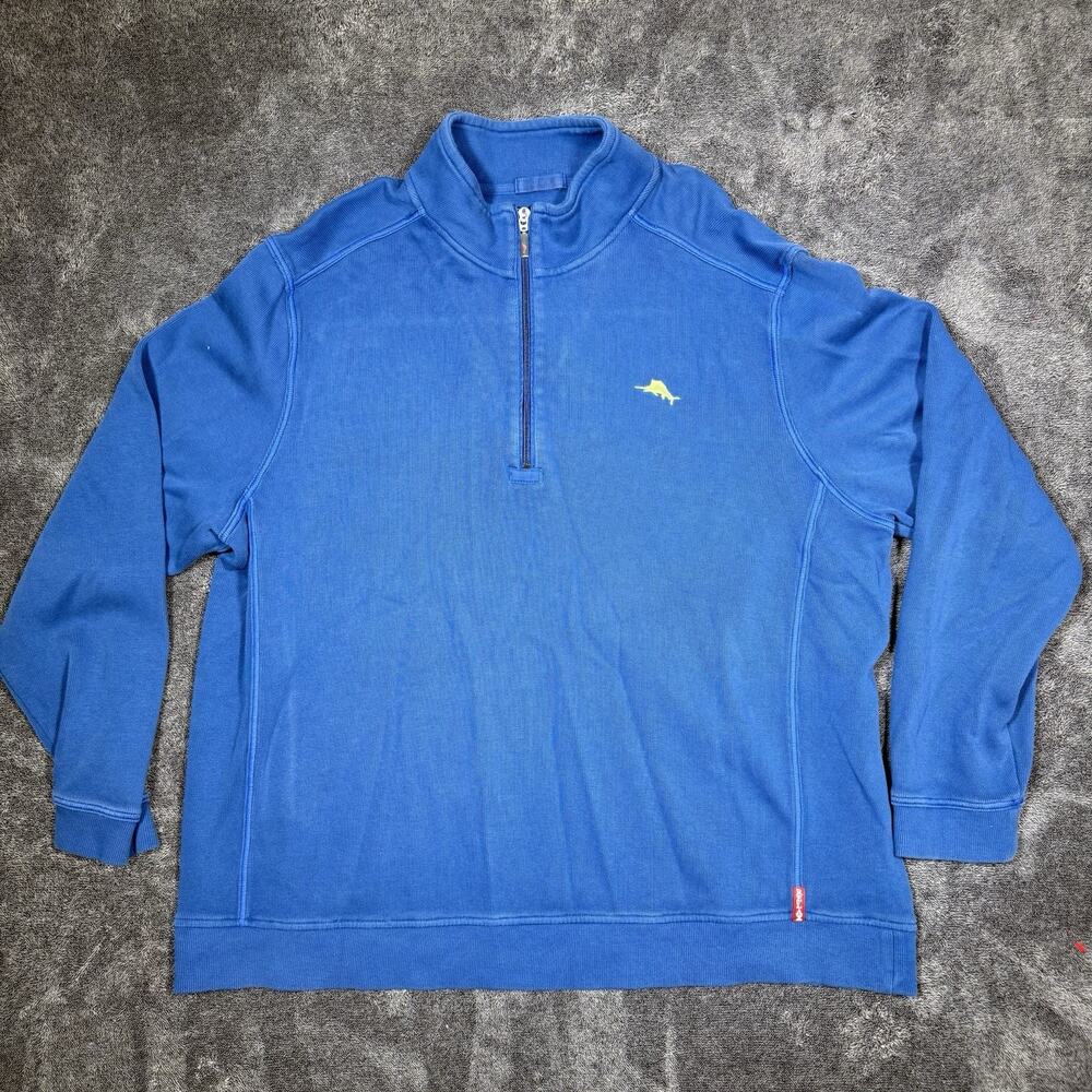Tommy Bahama Relax Sweater Men 2XL Blue Quarter Zip Coastal Casual